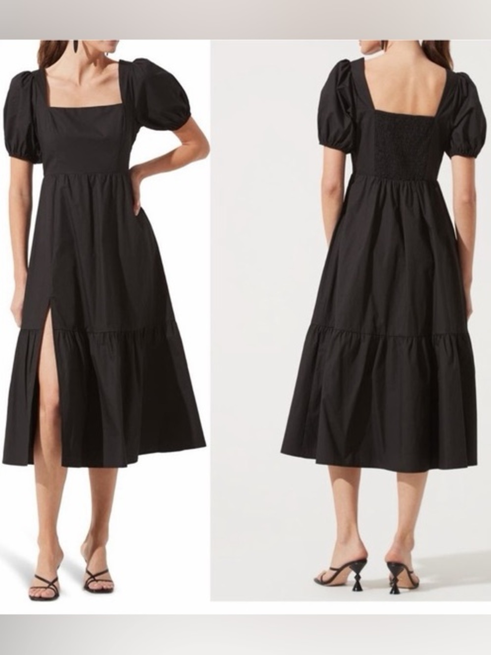 Astr Black Square-Neck Puff-Sleeve Midi Dress